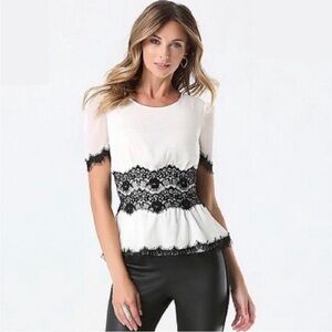 Bebe Eyelash Lace Peplum Top